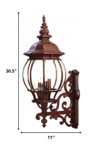 31" Walnut And Clear Metal and Glass Vanity Flush Mounted Sconce