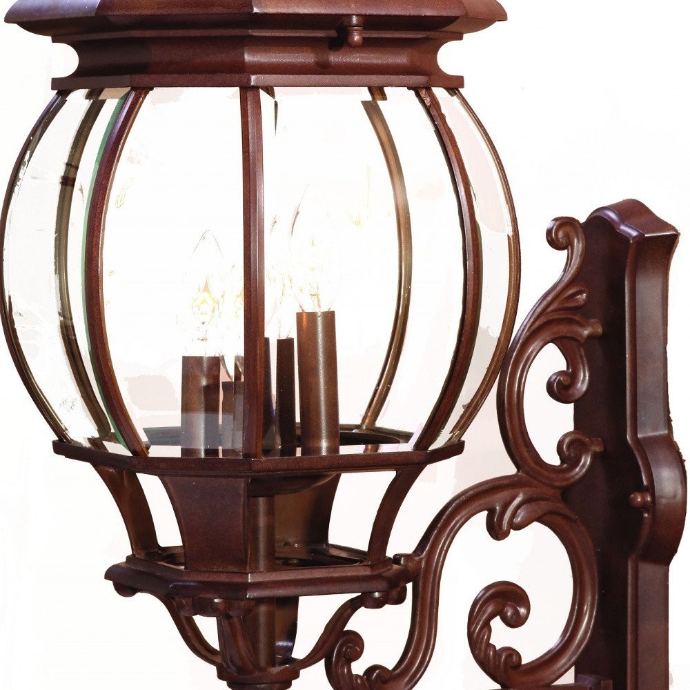 31" Walnut And Clear Metal and Glass Vanity Flush Mounted Sconce