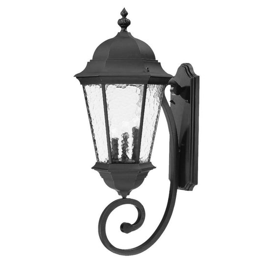 Black And Clear Three Light Hammered Dimmable Outdoor Hanging Lights With Black Shades