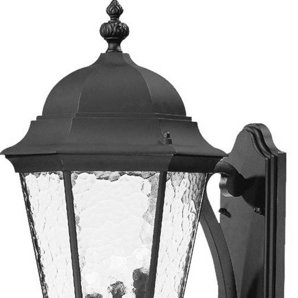 Black And Clear Three Light Hammered Dimmable Outdoor Hanging Lights With Black Shades
