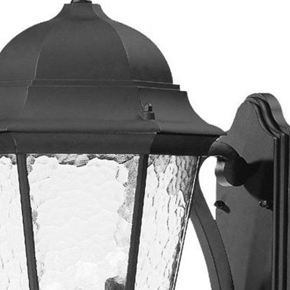 Black And Clear Three Light Hammered Dimmable Outdoor Hanging Lights With Black Shades