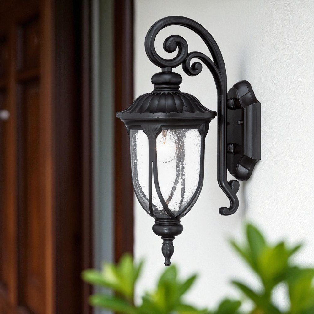 Matte Black Cast Aluminum Glass Lantern Wall Sconce