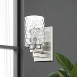 Silver Metal and Pebbled Glass Wall Sconce