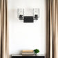 Black Metal and Pebbled Glass Two Light Wall Sconce