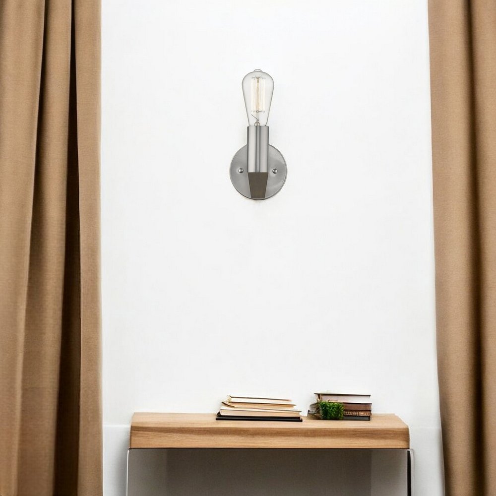 Silver Metal and Wood Wall Sconce