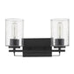 Black Metal and Textured Glass Two Light Wall Sconce