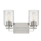 Silver Metal and Textured Glass Two Light Wall Sconce