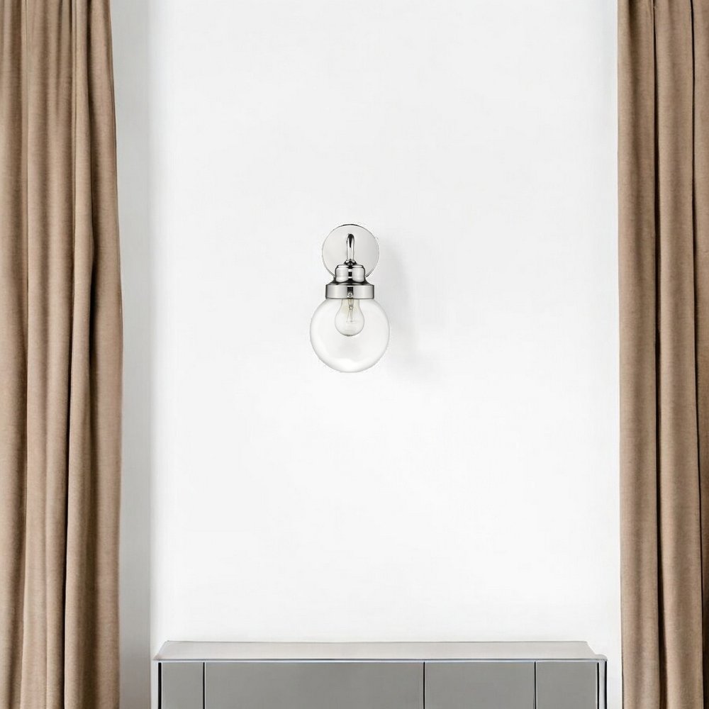 One Light Silver Wall Sconce with Round Glass Shade