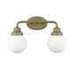 Two Light Gold Wall Sconce with Round Glass Shade