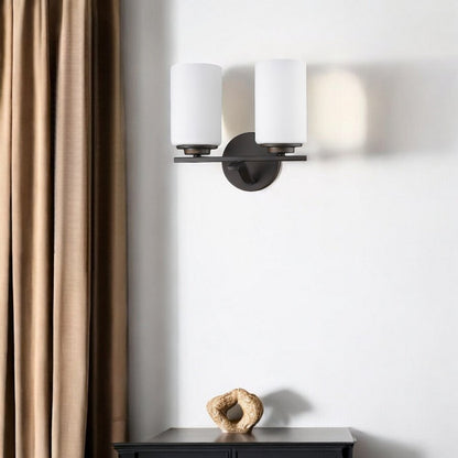 Two Light Bronze and Glass Wall Sconce