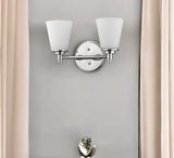 Two Light Silver Wall Light with Frosted Glass Shade