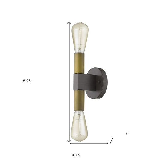 Two Light Brass and Wood Wall Sconce