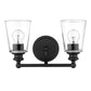 Two Light Matte Black Glass Shade Wall Sconce