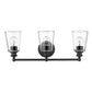 Three Light Matte Black Glass Shade Wall Sconce