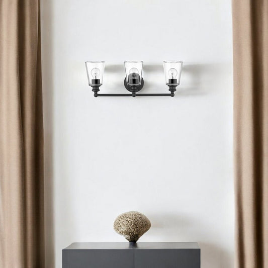 Three Light Matte Black Glass Shade Wall Sconce