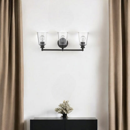 Three Light Antique Bronze Glass Shade Wall Sconce