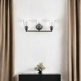 Three Light Antique Bronze Glass Shade Wall Sconce