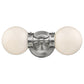 Two Light Silver Wall Sconce with Round Frosted Glass Shade