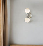 Two Light Silver Wall Sconce with Round Frosted Glass Shade