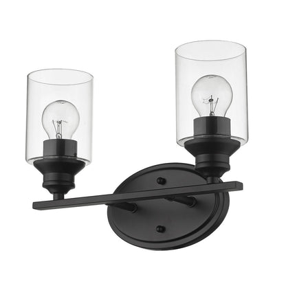 14" Black And Clear Metal and Glass Two Lights Flush Mounted Sconce