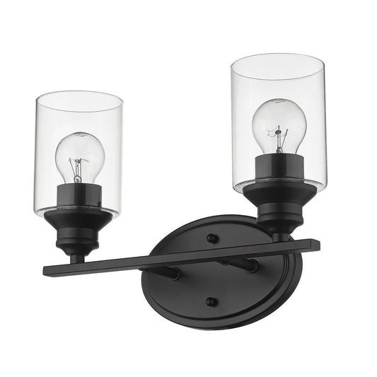 14" Black And Clear Metal and Glass Two Lights Flush Mounted Sconce