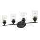 Four Light Matte Black Wall Light with Clear Glass Shade