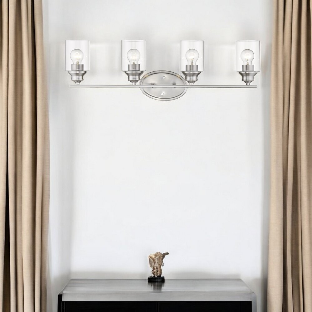 Four Light Silver Wall Light with Clear Glass Shade
