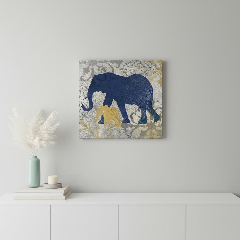 Exotic Blue And Gold Elephant Unframed Print Wall Art