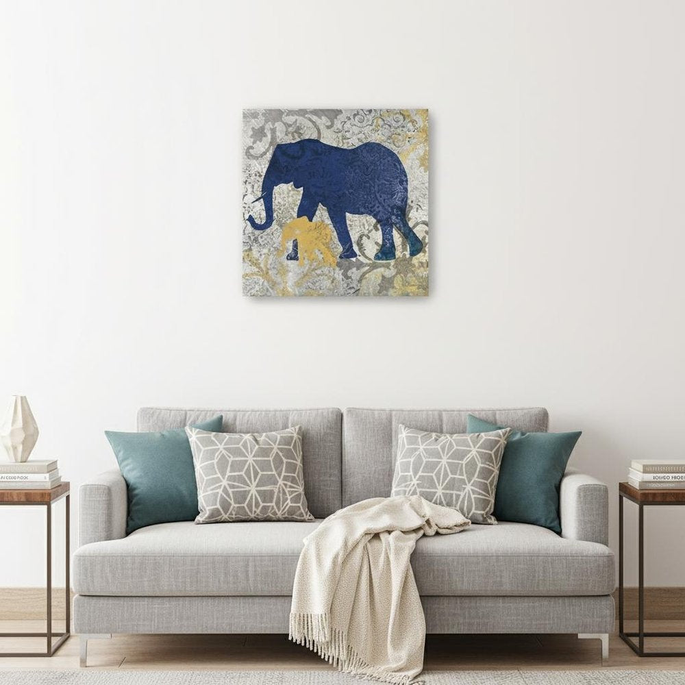 Exotic Blue And Gold Elephant Unframed Print Wall Art