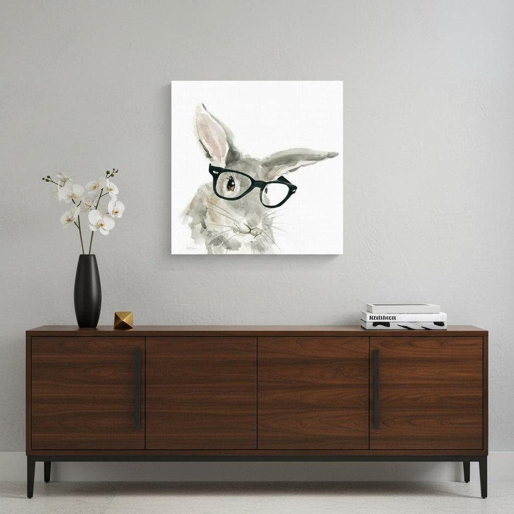 20" x 20" Watercolor Cutie Rabbit in Glasses Canvas Wall Art