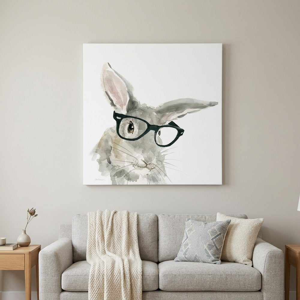 20" x 20" Watercolor Cutie Rabbit in Glasses Canvas Wall Art