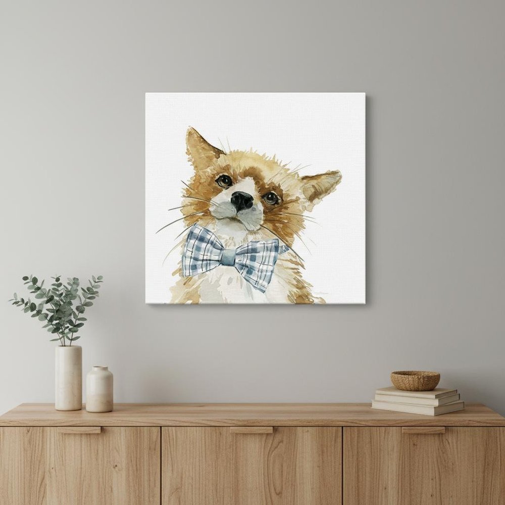 20" x 20" Watercolor Cutie Bow Tie Fox Canvas Wall Art