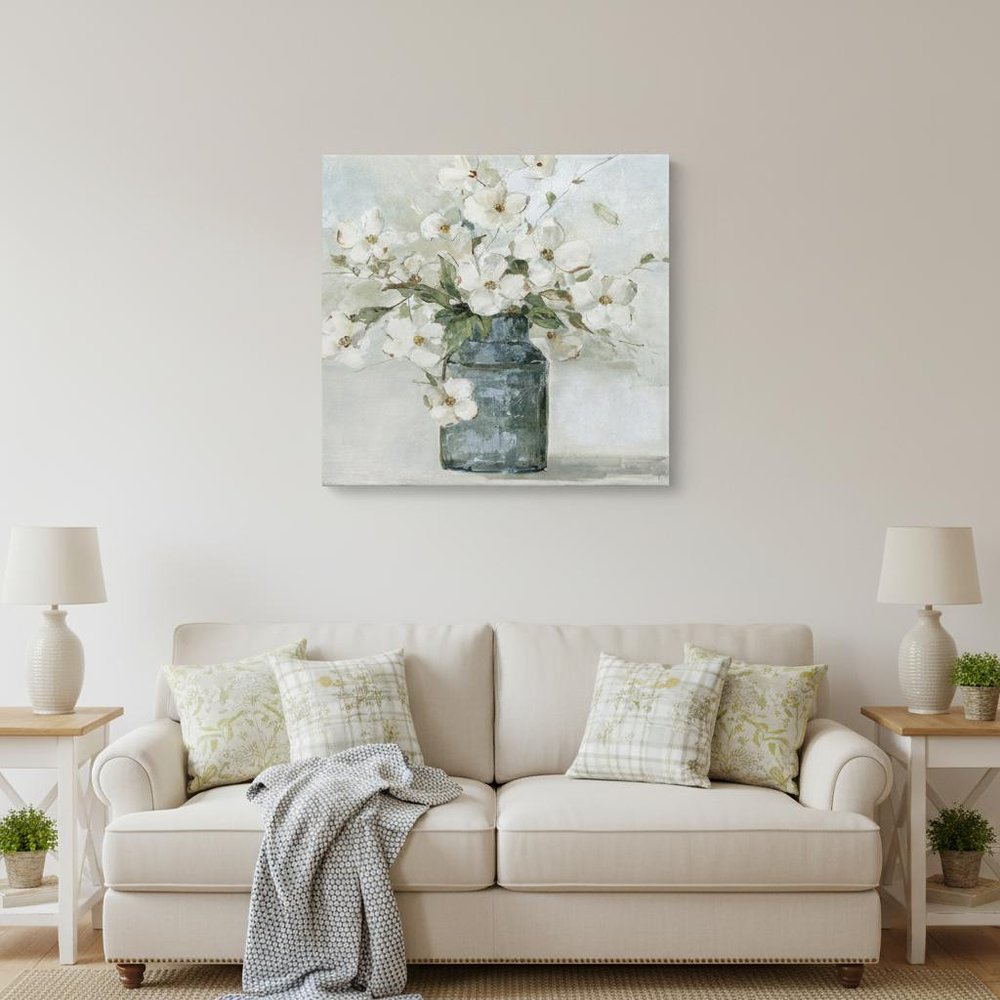 20" x 20" Watercolor Soft Pastel Dogwood Bouquet Canvas Wall Art