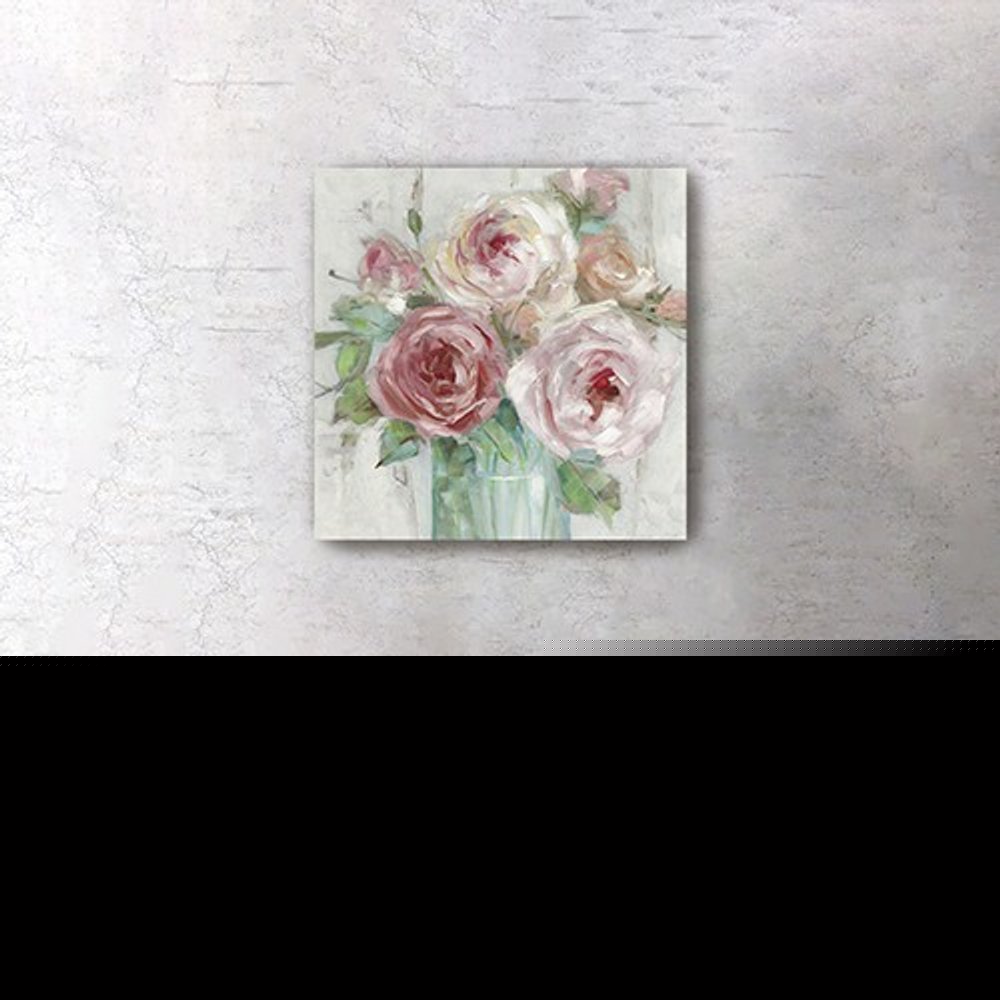 20" x 20" Watercolor Soft Pastel Peonies Bouquet Canvas Wall Art