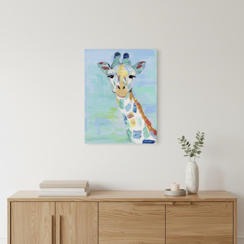 24" x 18" Pastel Patchwork Giraffe Canvas Wall Art