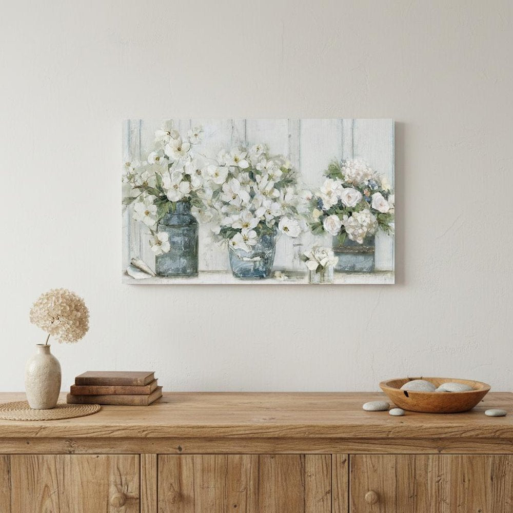 24" x 16" Watercolor Soft Pastel Bouquet Trio Canvas Wall Art
