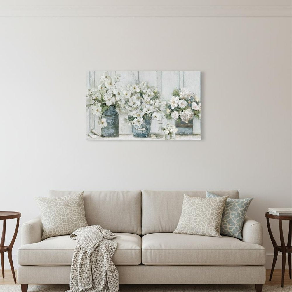 24" x 16" Watercolor Soft Pastel Bouquet Trio Canvas Wall Art