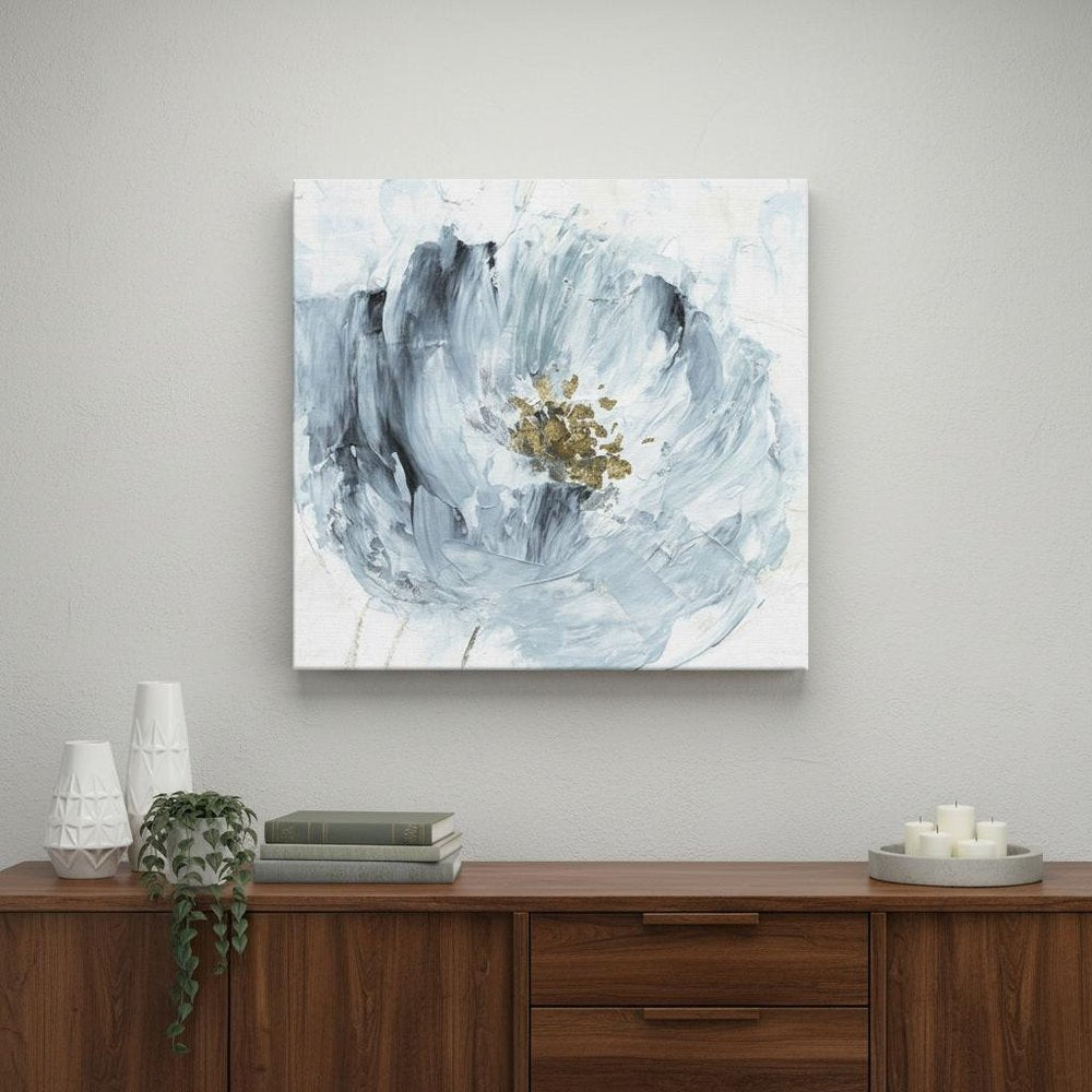 20" x 20" Watercolor Abstract Gray Blue Flower Canvas Wall Art