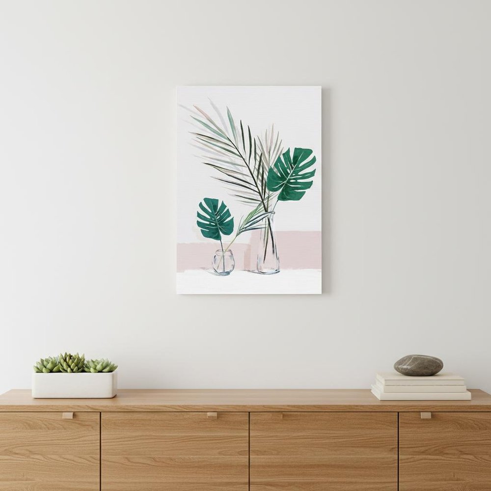 Pretty Green Foliage Leaves Pink Unframed Print Wall Art