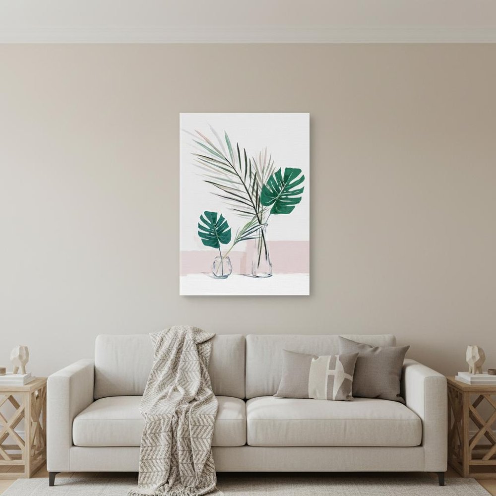 Pretty Green Foliage Leaves Pink Unframed Print Wall Art