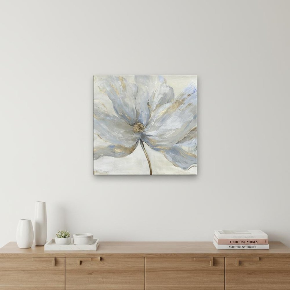 Soft Blue And Grey Flower With Gold Details Unframed Print Wall Art