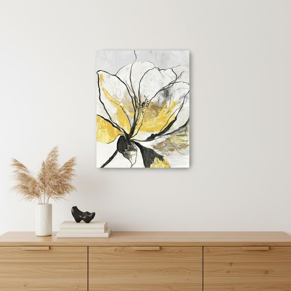 20" Modern Yellow and Black Flower Canvas Wall Art