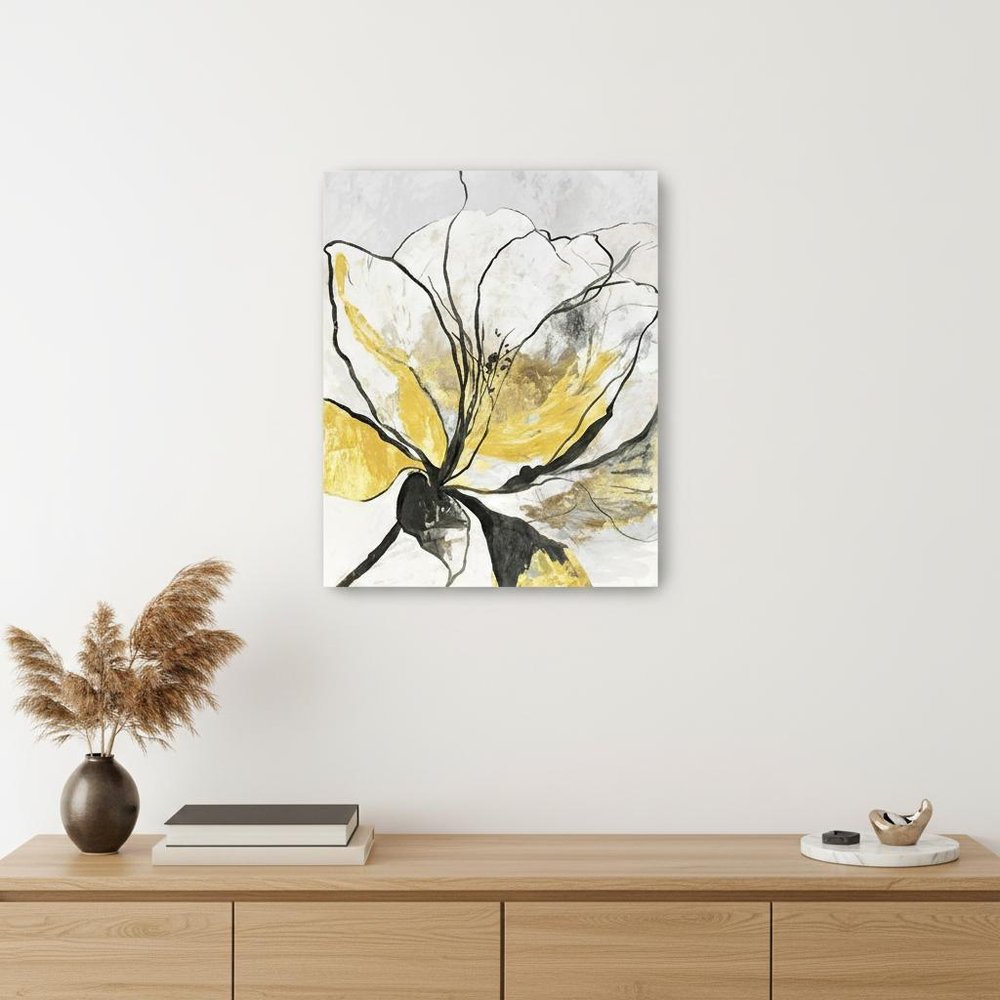 20" Modern Yellow and Black Flower Canvas Wall Art