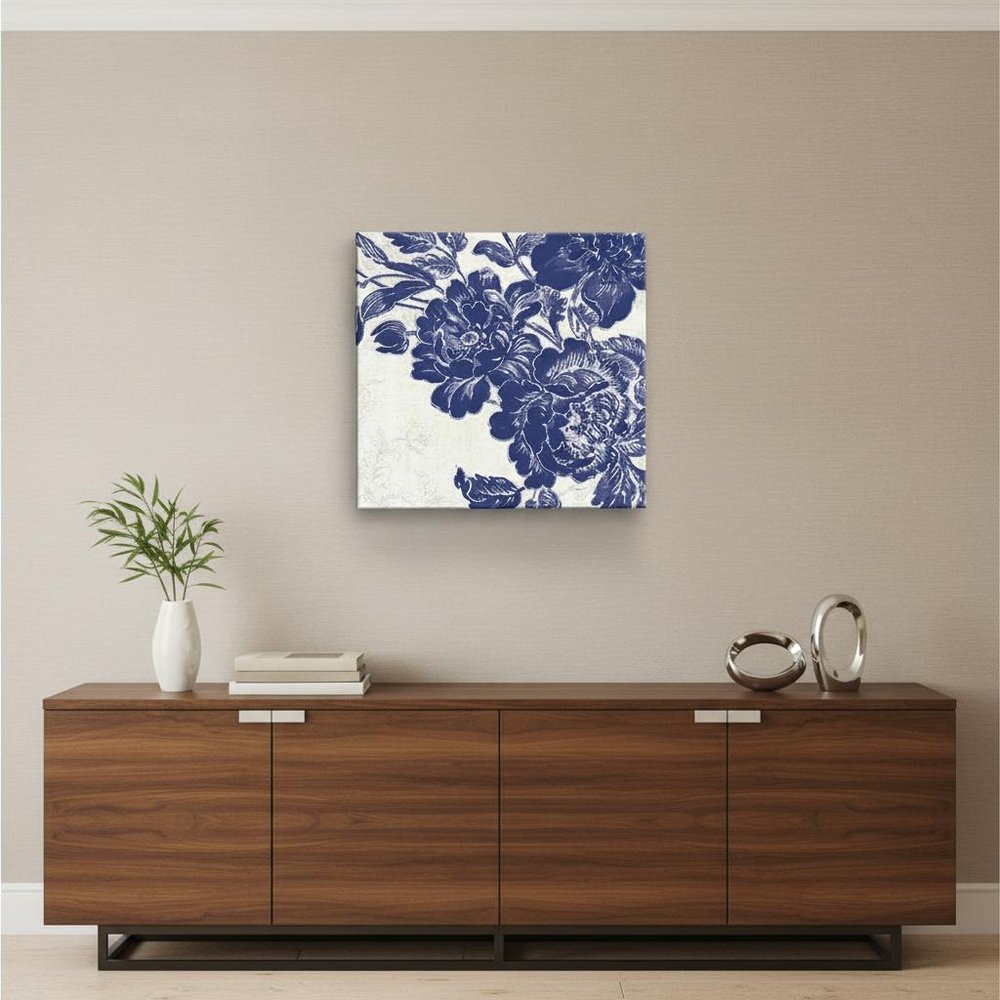 Blue Toile Rose Unframed Print Wall Art