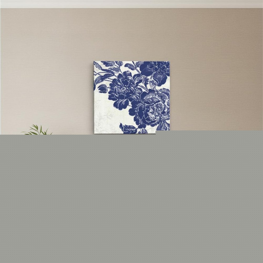 Blue Toile Rose Unframed Print Wall Art