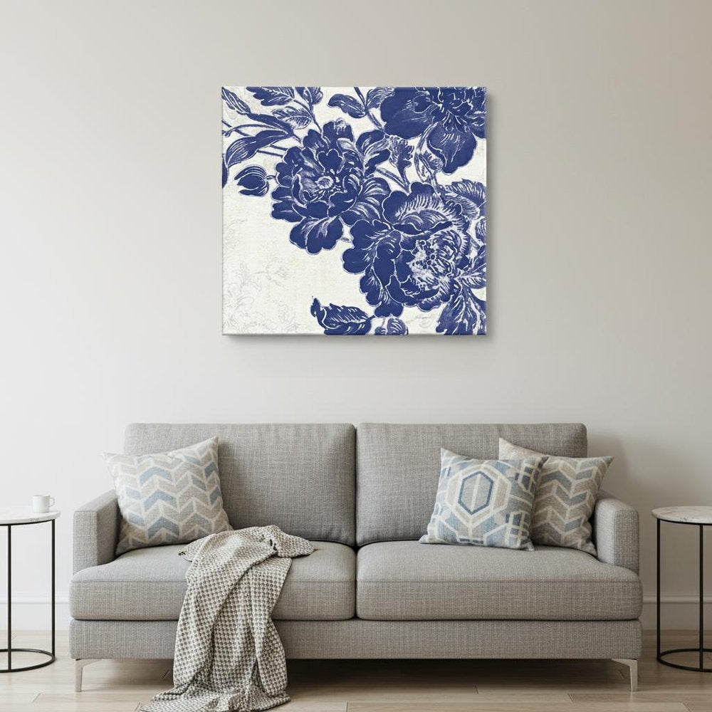 Blue Toile Rose Unframed Print Wall Art
