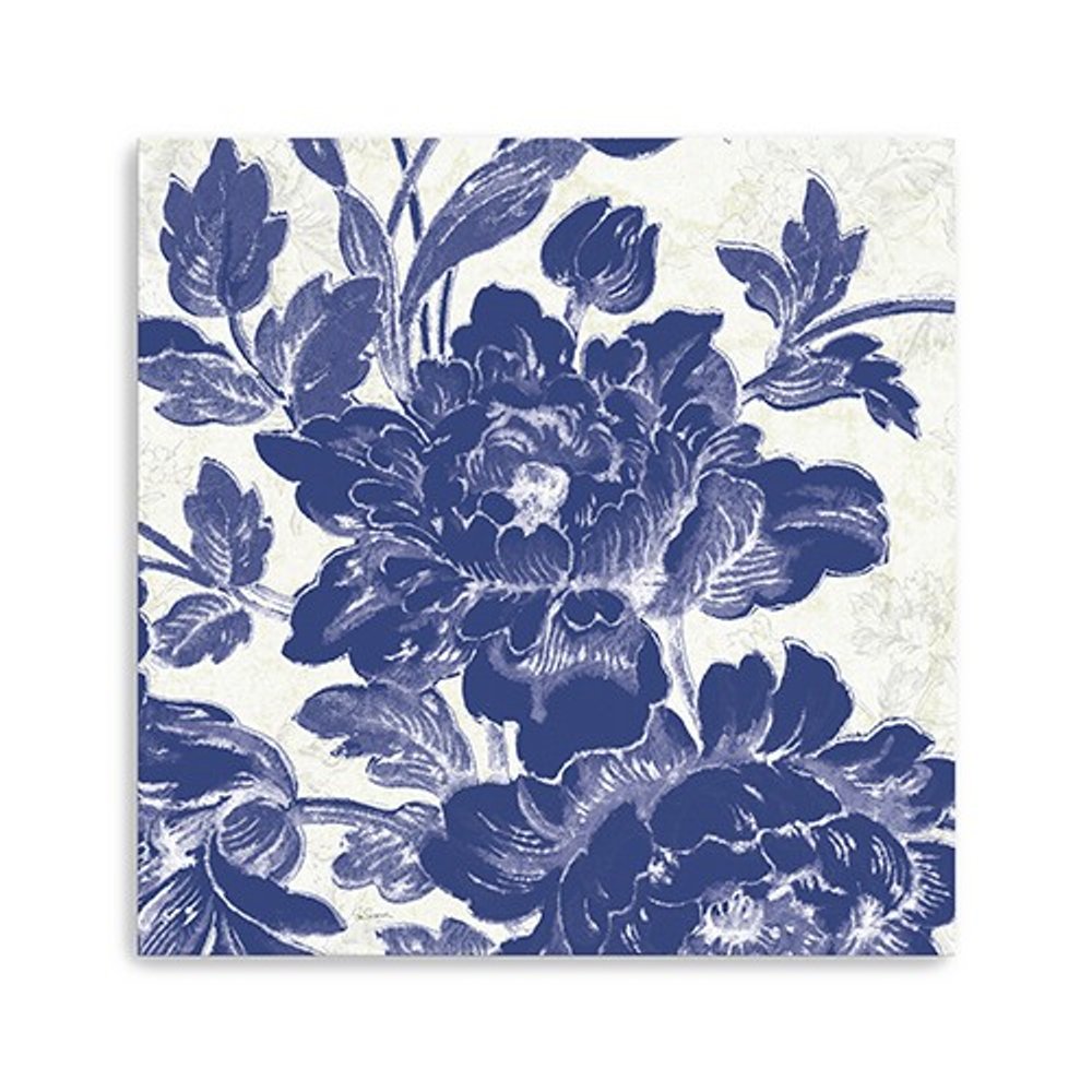 Blue Toile Roses Unframed Print Wall Art