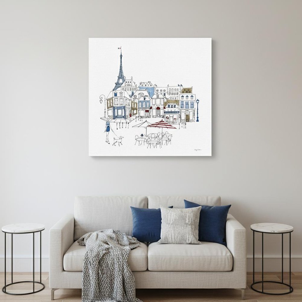 French Caf With Red And Blue Accents Unframed Print Wall Art