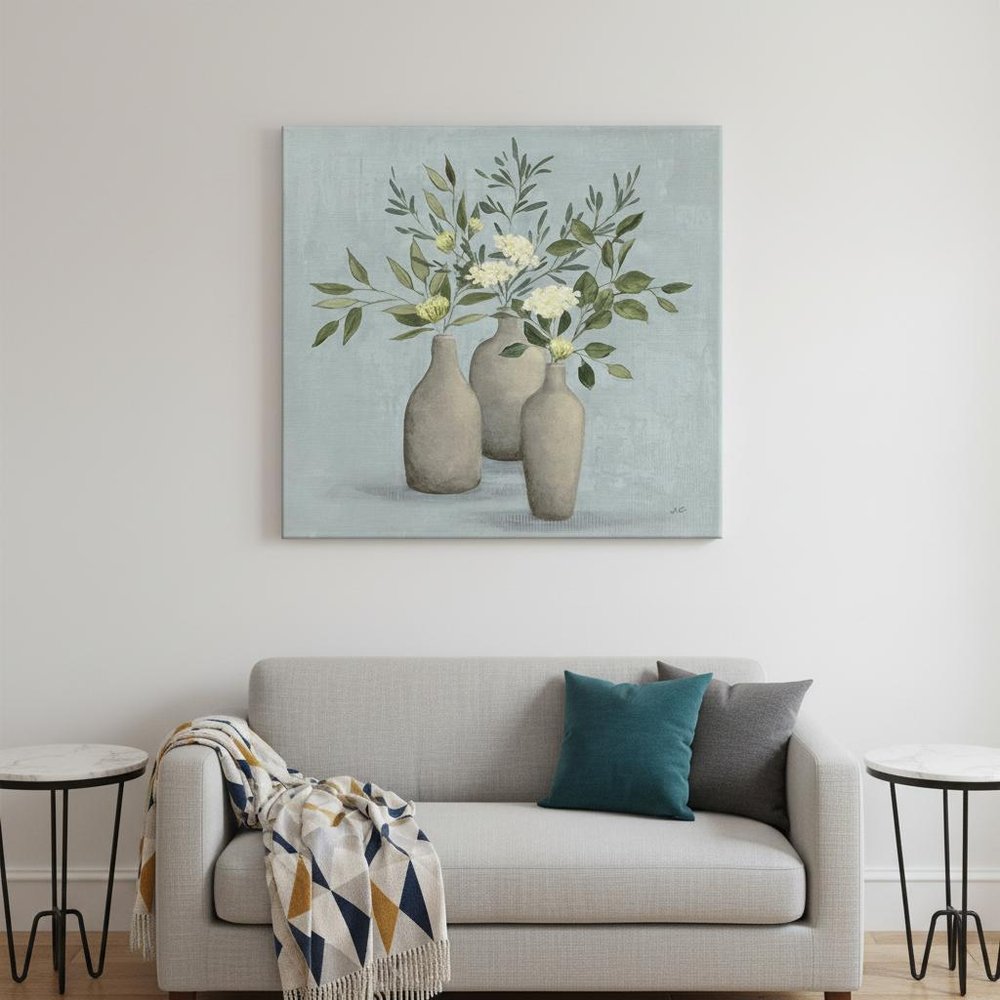 Pretty Bohemian Flowers In Ceramic Vases Unframed Print Wall Art