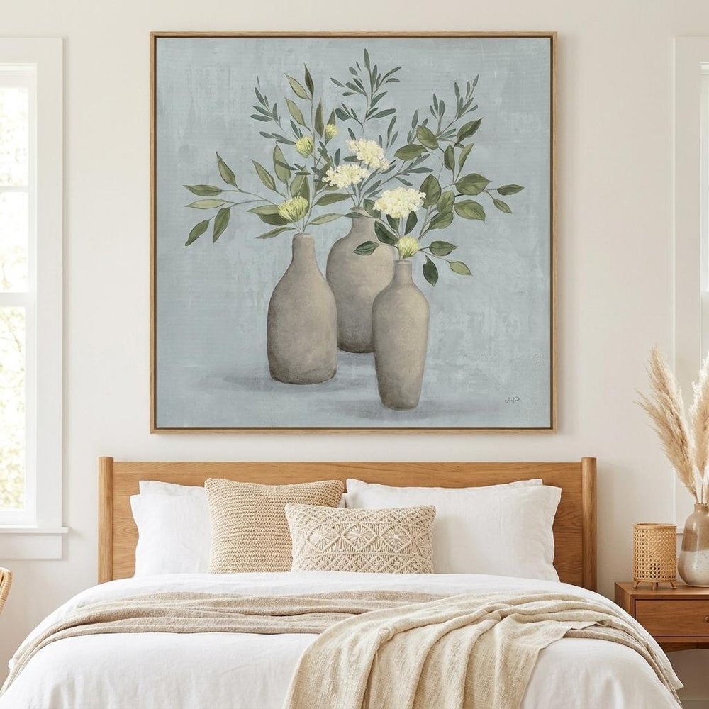 Pretty Bohemian Flowers In Ceramic Vases Unframed Print Wall Art